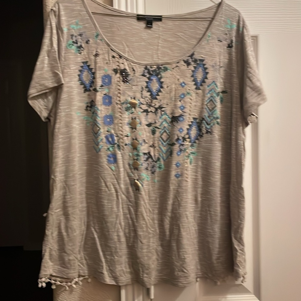 Signature Studio Aztec print short sleeve top 1X